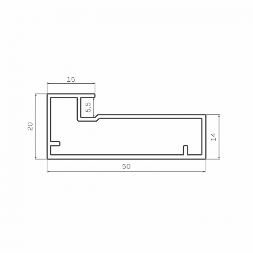 Фасадный профиль широкий 50*20 мм, видимая часть 15 мм, черный матовый, 6,0 м